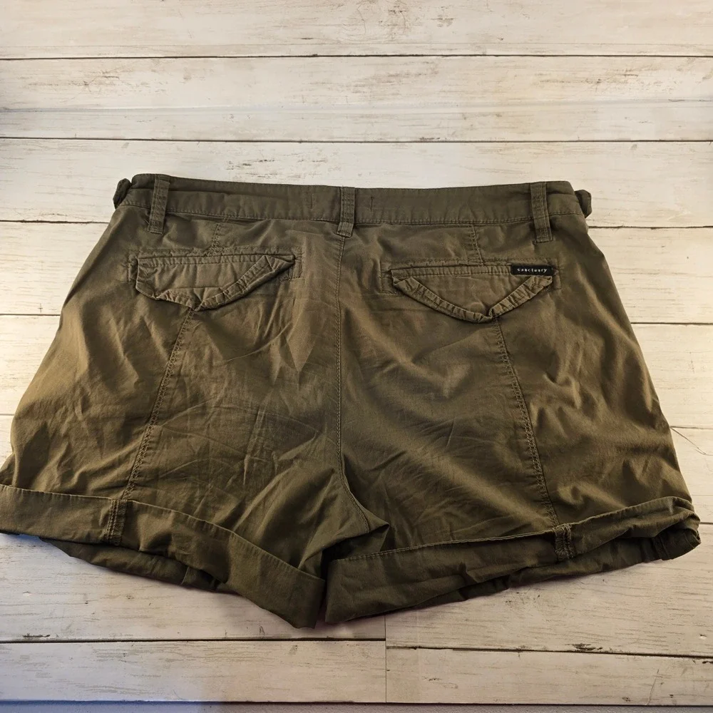 Sanctuary Womens Olive Green Cargo Shorts Cuffed Utility Size 28